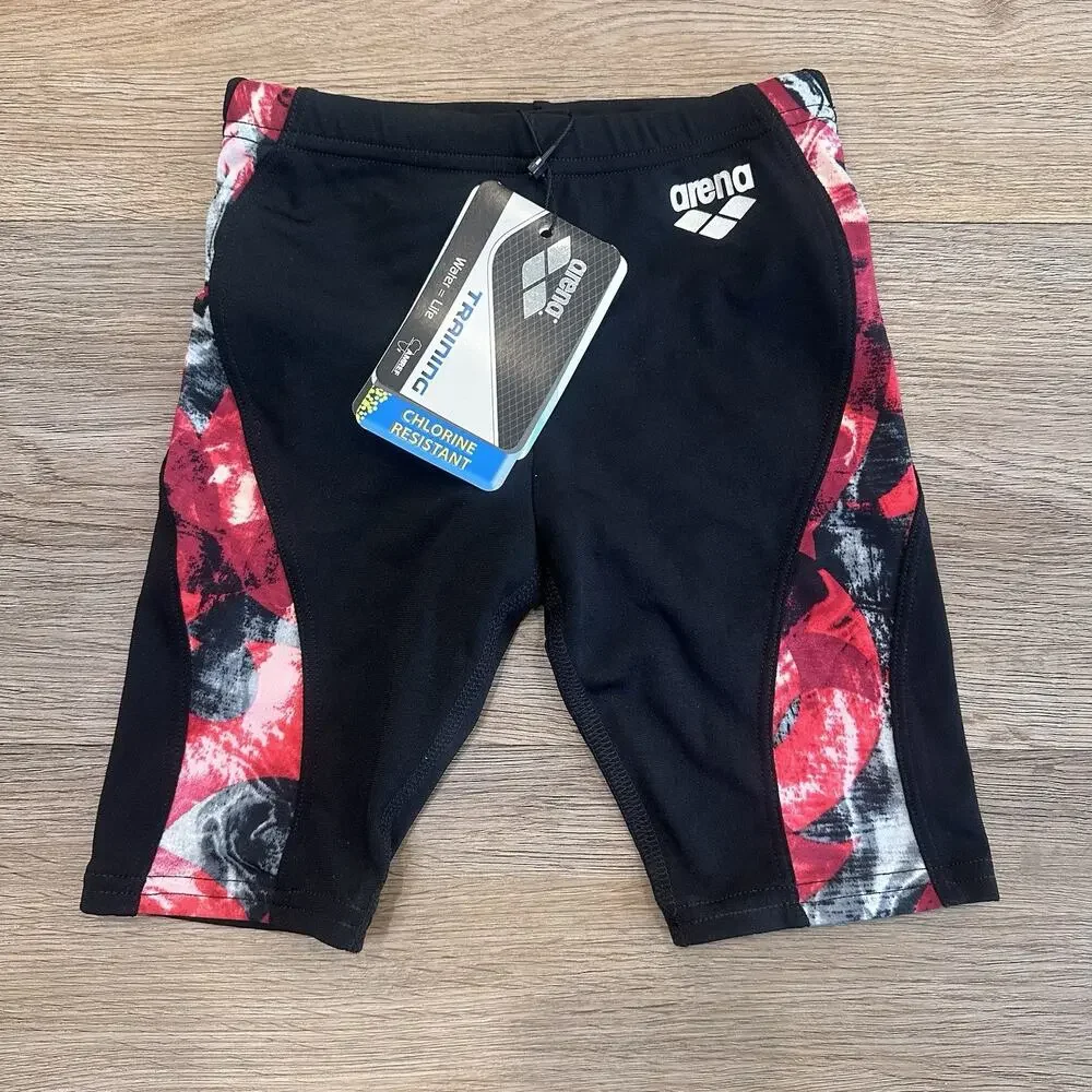 Arena NWT Boys Stormy Swim Jammer Youth 22 Black Red Training Swimsuit Shorts